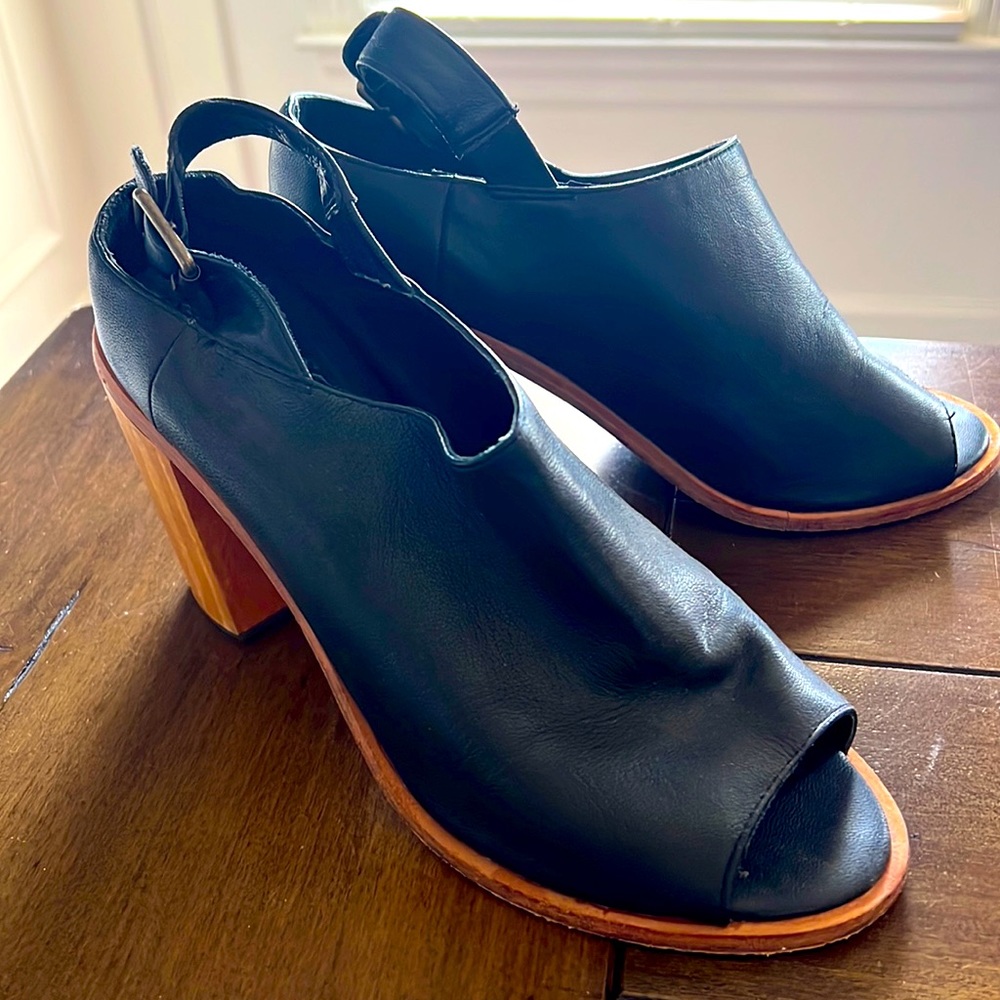 Anthropologie Fiel Black Leather Peep Toe